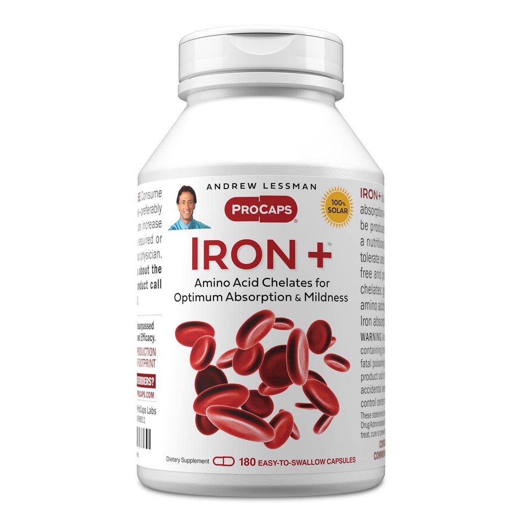 ANDREW LESSMAN Iron Plus 180 kapslar - 18mg Iron, 100% Pure Amino Acid Chelated Iron (Glycinate, Aspartate), Plus Vitamin C för ökad absorption, liten, lätt att svälja kapslar, inga tillsatser