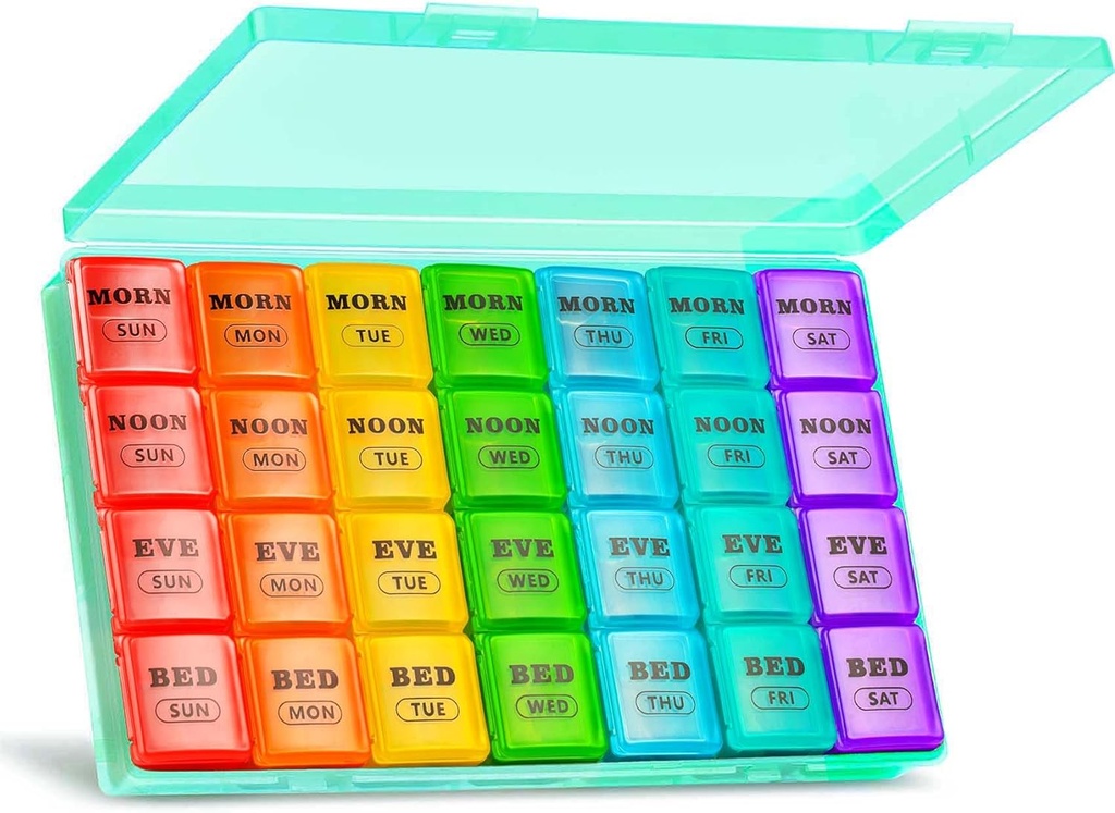 XL Large Weekly Pill Organizer 4 Times a Day, 7-Day Pill Boxes och Organizer AM PM, Big Compartments Pill Case, Monthly Medication Organizer 28 Days Dispenser för fiskoljor
