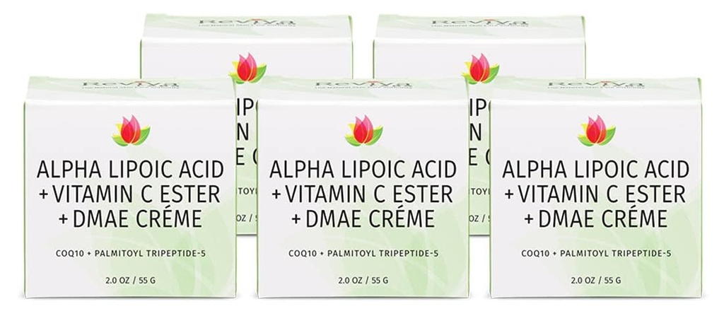 Reviva Labs DMAE Cream med Alpha Lipoic Acid, Vitamin C Ester - DMAE Lift och Firm Cream för hals och ansikte - Hud Firming och Moisturizing Cream, 5-pack (2 oz Varje)