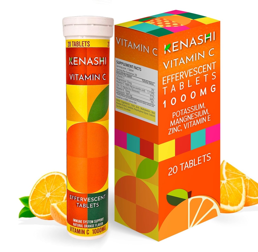 Vitamin C 1000mg Effervescent Tablets Vitamin med Zink Potassium Magnesium E Vitamin Vitamin C Efervescente para Adulto Zinc och Vitamin C 20 tabletter