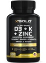 Vitamin D, K2, K1, Zink, Quercetin, Elderberry, Turmeric, Ginger & Echinacea Whole Food Supplement 8 i 1-D3 5000 IE Plant-Based från Lichen, Vitamin K (K2 MK7, MK4, K1), D3 K2 Vitamins -120 Capsules