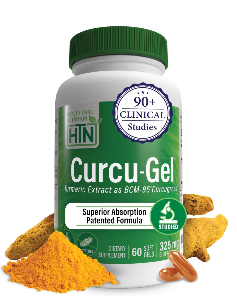 Health Thru Nutrition Curcu-Gel Turmeric Curcumin Complex BCM-95 Softgels, 325mg (Pack av 60)
