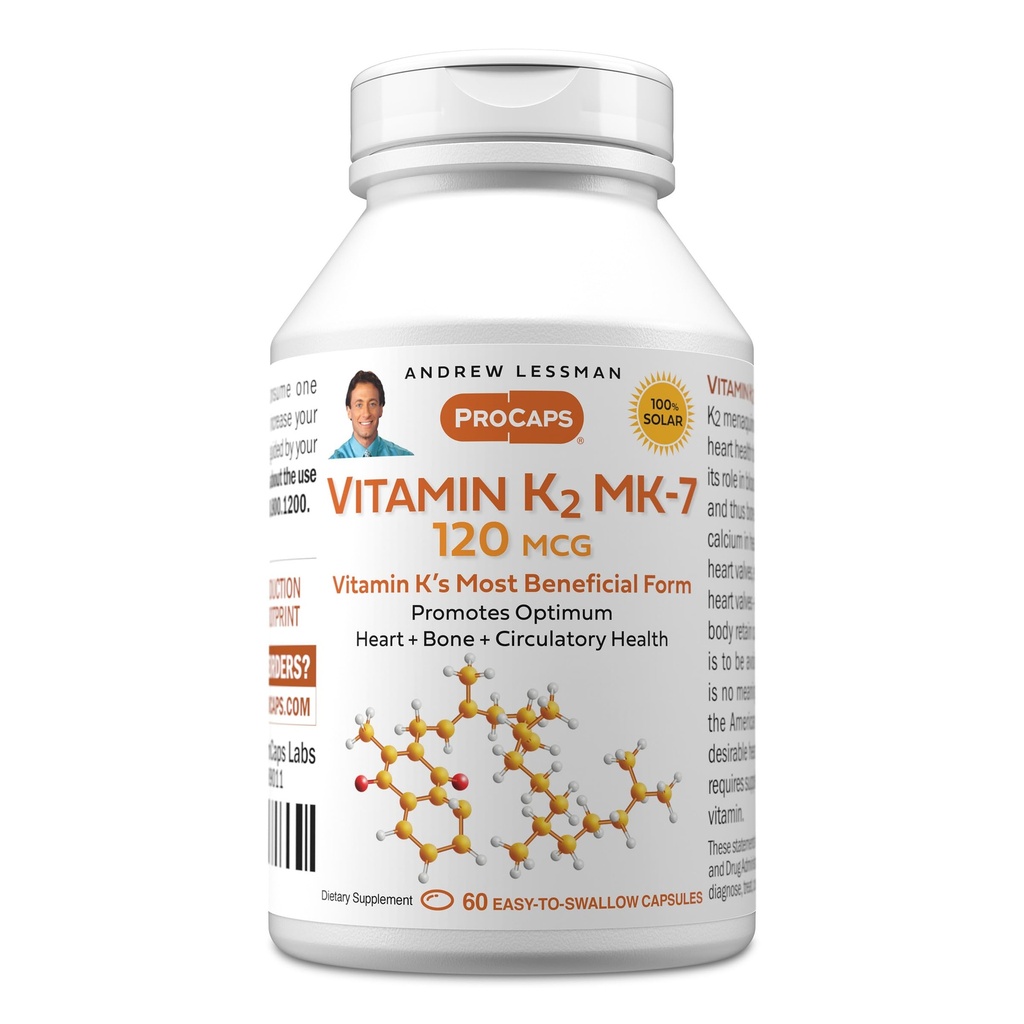 ANDREW LESSMAN Vitamin K2 MK7 120 mcg 60 Softgels - Essential för hälsosam kalciumutnyttjande, främjar optimal skelett, hjärta och arteriell hälsa. Inga tillsatser. Liten lätt att svälja Softgels