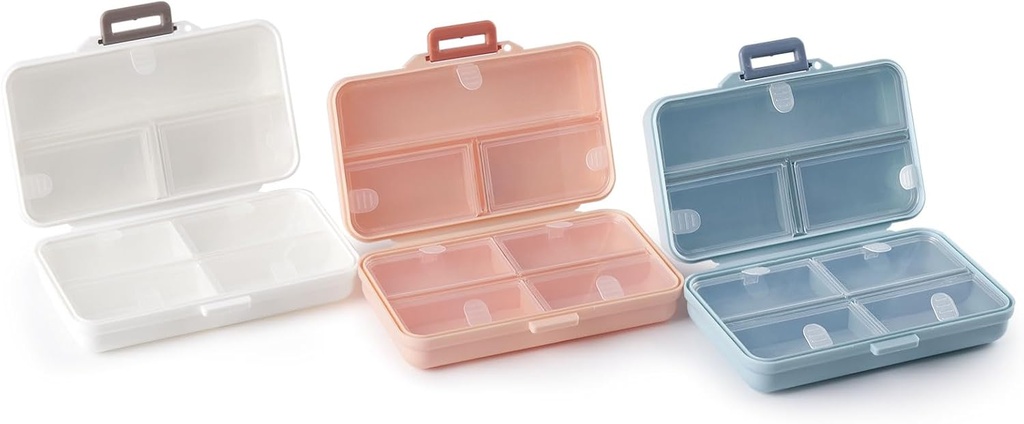 Portable Pill Case,Travel Pill Organizer,Daily Pill Organizer,7 Compartments, Pill Box för Purse Pocket för att hålla vitaminer,Cod Liver Oil, Tillskott och Medication-(White + Blue + Rosa)