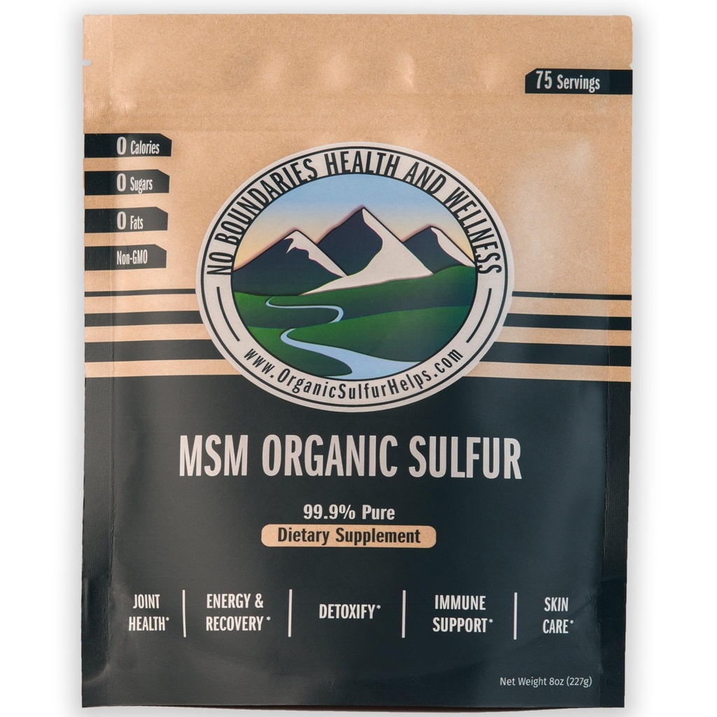 MSM Organic Sulfur Crystals by No Boundaries Health and Wellness - All-Natural, Premium Health Supplement: 99,9% Ren MSM - Fördelar: Gemensam smärta, allergier, hud, hår och nagelhälsa - Inga fillers