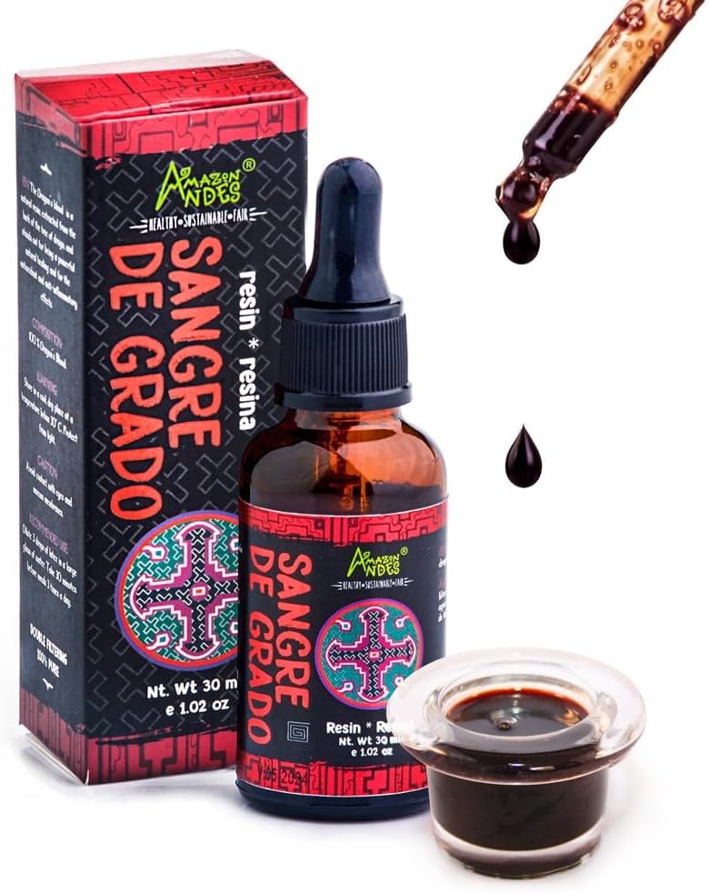 Andes Dragon's Blood (Sangre de Grado) - 100% Dragon's Blood - Crafted from Croton Lechleri Trees - Non-GMO, Wild Crafted & Gluten-Free - Support Healing Activity - 1,02 Oz / 30ml - Made in Peru