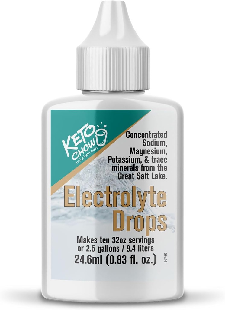 Keto Chow Electrolyte Hydration Drops - Keto Diets & Intermittent Fasting - Immune Support - Gluten & Sugar Free - Natrium, Magnesium, Kalium & Spår Mineraler - Osmakad - 0,83 fl oz