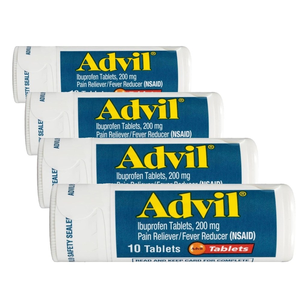 Advil Pain Reliever och Fever Reducer, Pain Relief Medicine med Ibuprofen 200mg för huvudvärk, Backache, Menstrual smärta och gemensam smärta lättnad - 10 belagda tabletter (Pack of 4)