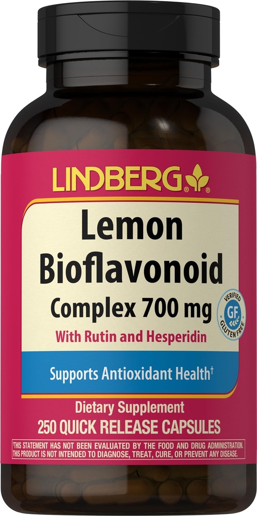 Lindberg Lemon Bioflavonoid Komplex | 700mg | 250 kapslar | Tillägg med Rutin och Hesperidin | Non-GMO, Gluten Free