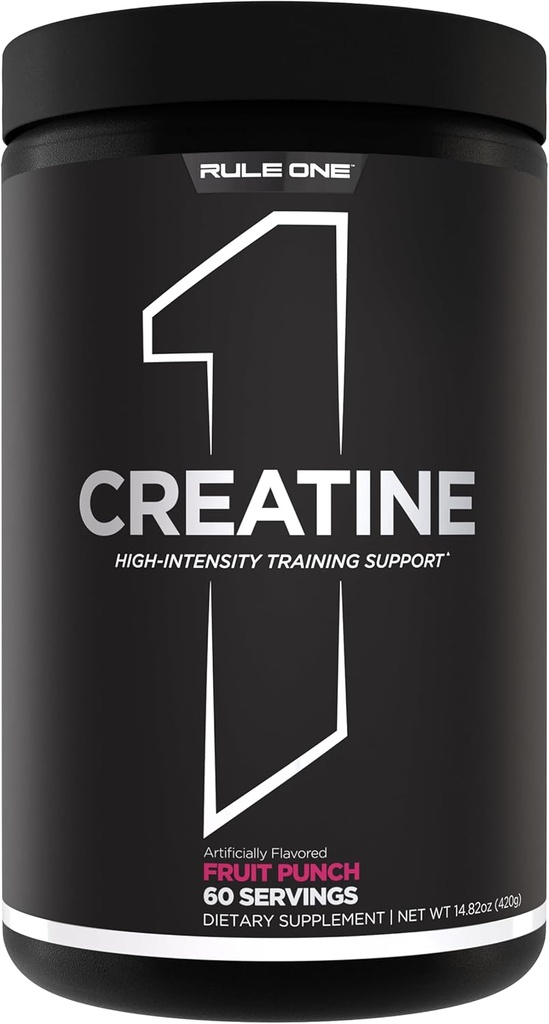 Regel 1 Kreatinpulver - Pure Micronized Kreatinmonohydrat för högintensiv träning och Lean Body Mass Support, smaksatt och osmakad (60 portioner, fruktpunch)