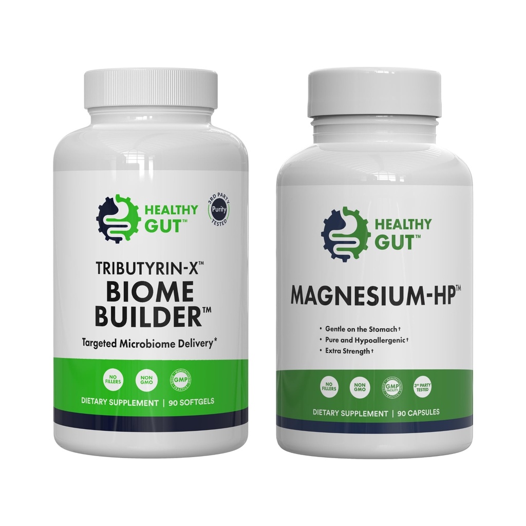 Healthy Gut Tributyrin-X Biome Builder, 90 Softgels och Magnesium-HP, 90 kapslar