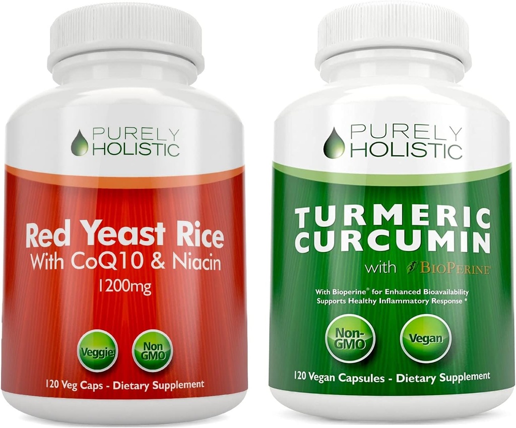 Red Yeast Rice 1200mg & Niacin + Organisk gurkmeja Curcumin 700mg & Bioperine Tillhandahållande 95% Curcuminoids - 240 Vegetariska kapslar