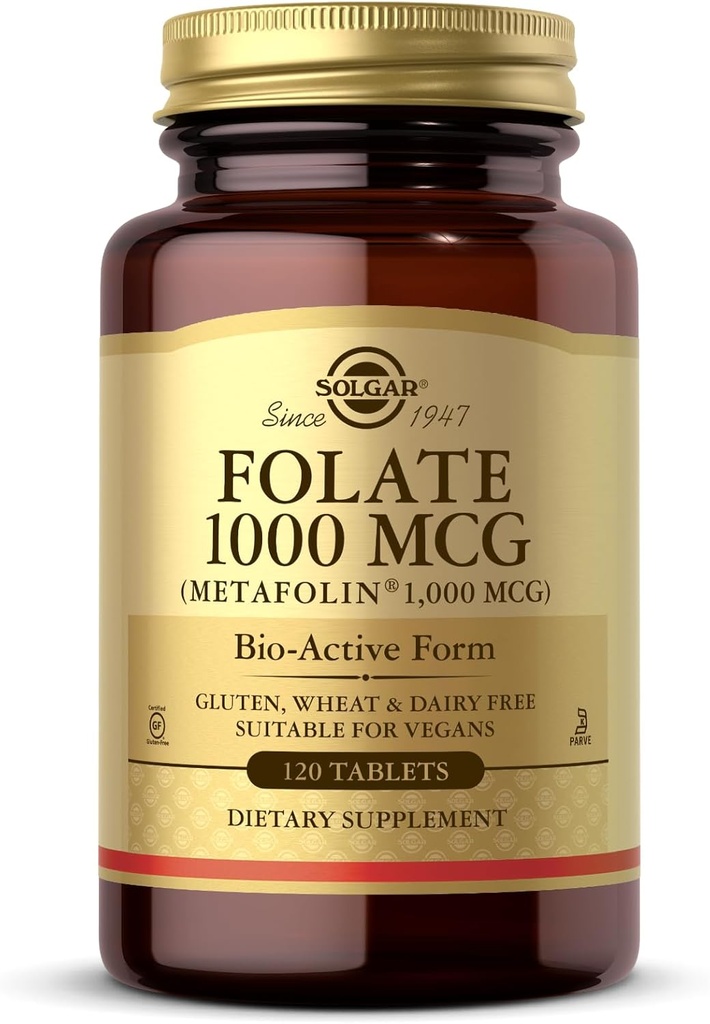 Solgar Folate 1000 mcg - 120 tabletter - 1000 mcg Bio-Active Metafolin - Vegan, Gluten Free, Dairy Free, Kosher - 120 portioner