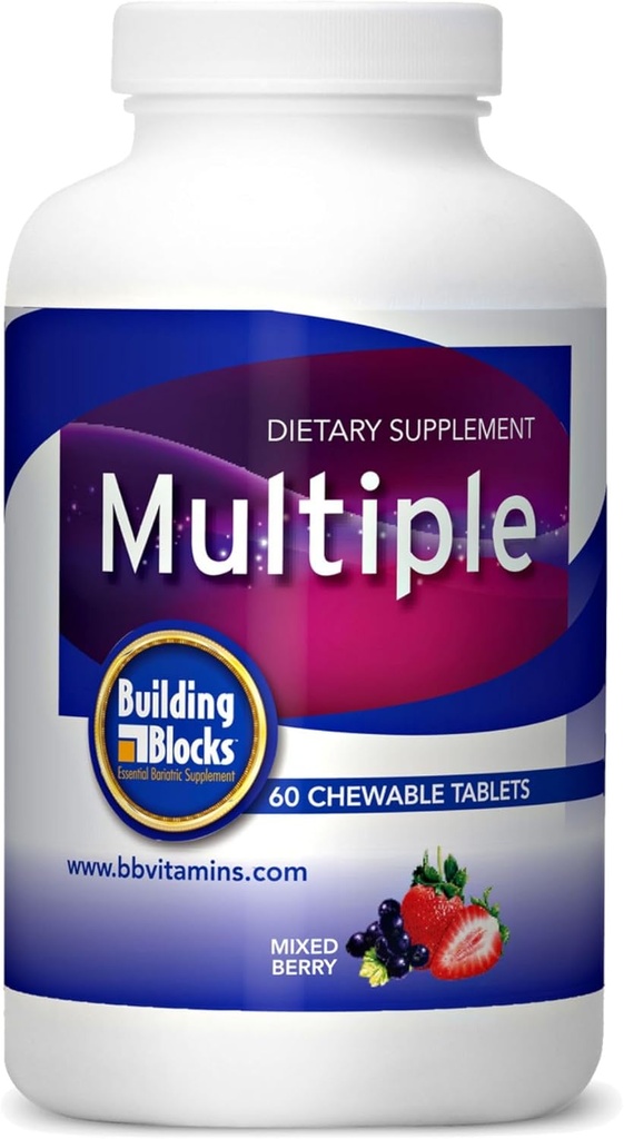 Bygga block tuggbar multipel vitamin för bariatriska patienter, blandad bär smak, 60 greve