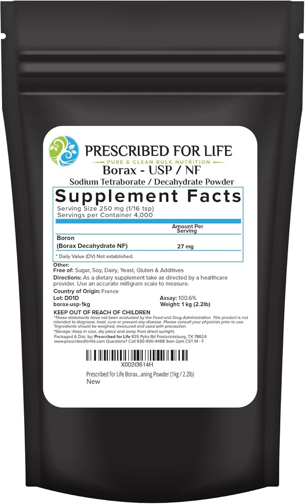 Förskrivet för Life Borax Powder, Pure USP NF Grade All Natural Sodium Borate Powder, Hushållstvätt Booster, Slime Activator & Multipurpose Cleaning Powder (1kg / 2.2lb)