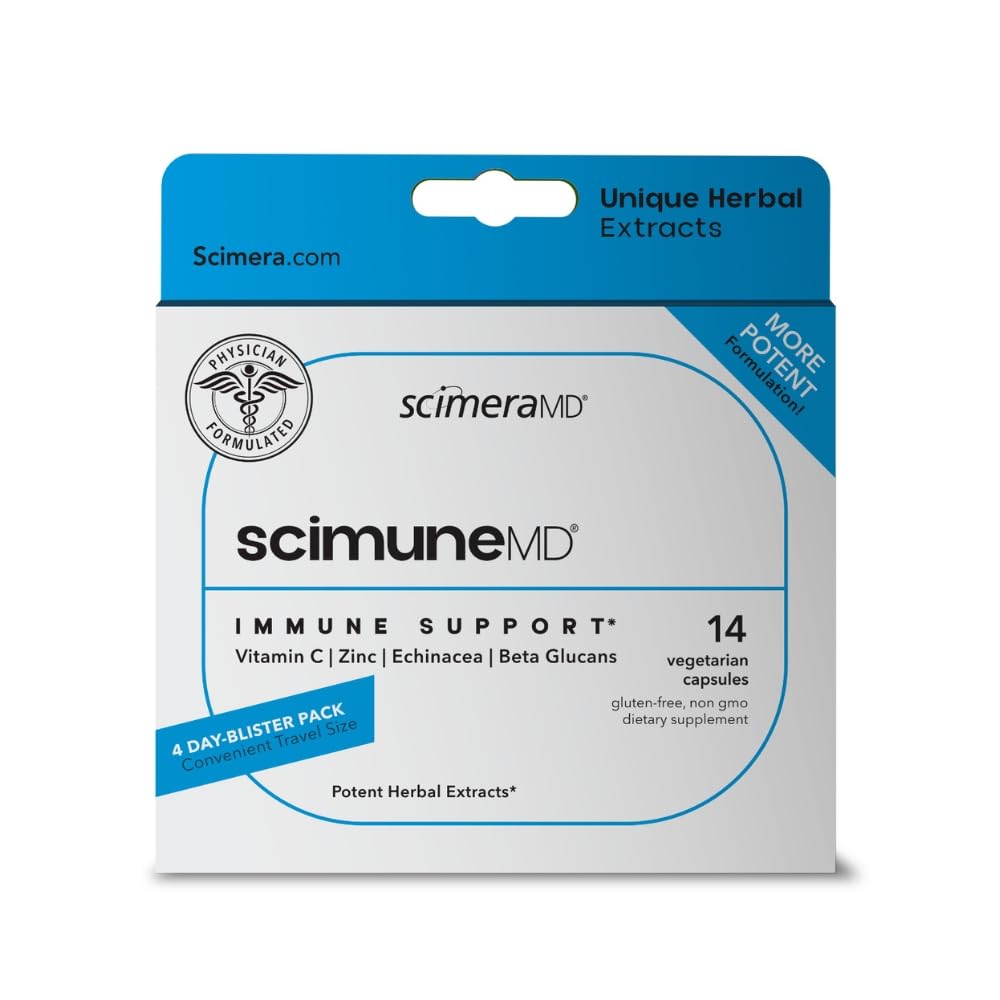 ScimeraMD® Scimune Immune Support Vitamin Supplement med Zink, Quercetin, Vitamin C, Echinacea och Wellmune®, 14 CT