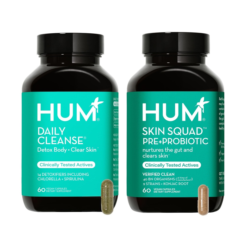 HUM Full Skin Detox och Cleanse -Proboitics for Problem Skin och Acne Breakouts witrh Organic Algae, Detoxifying Herbs, Skin Squad och Daily Cleanse