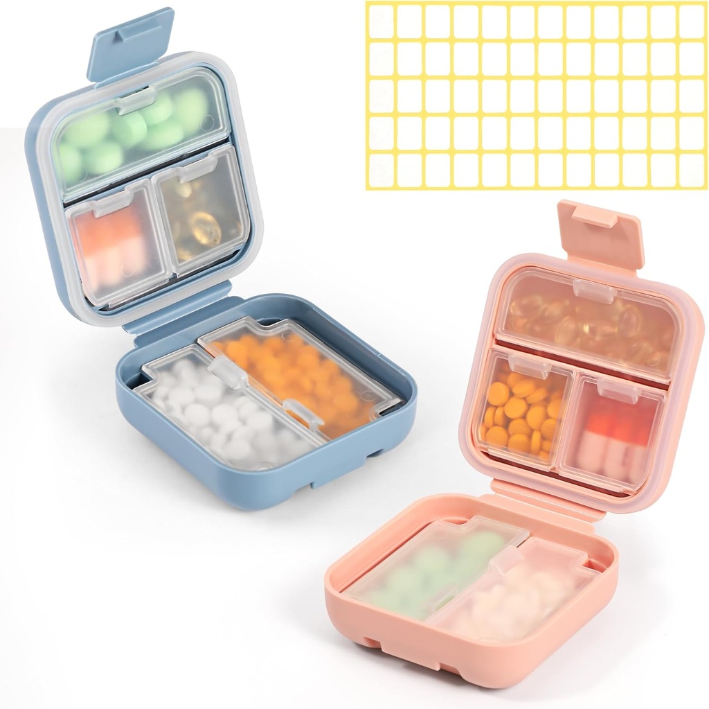 Dynippy Daily Pill Organizer 5 Compartments Portable Moisture Proof Small Pill Case för Pocket Purse Travel Pill Box Portable Medicine Vitamin Fish Oil Holder Container (Blue Pink)
