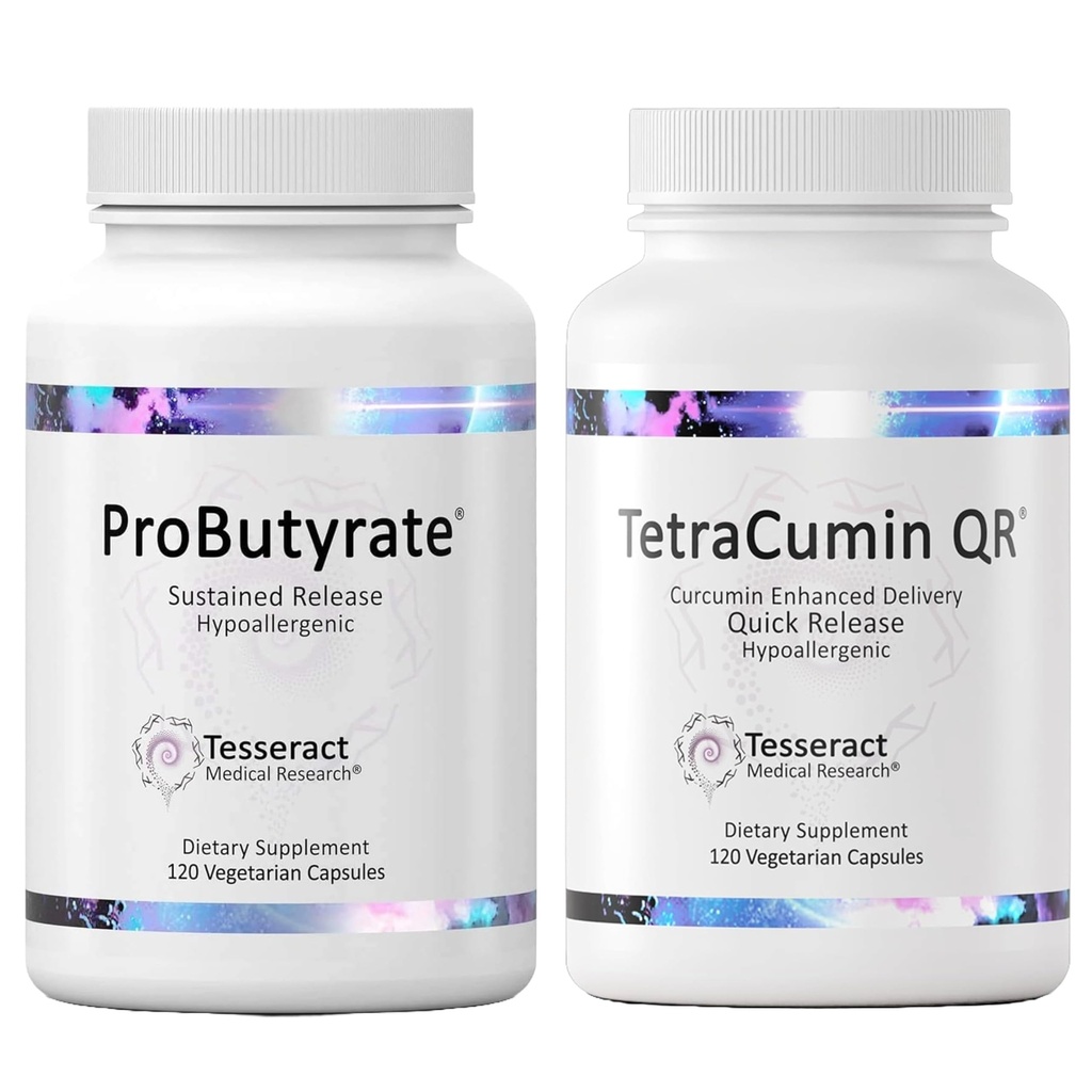 Tesseract Medical Research Optimal Gut & Tissue Bundle, Butyric Acid Complex Gastrointestinal och Curcumin Metabolite Joint Relief Supplement