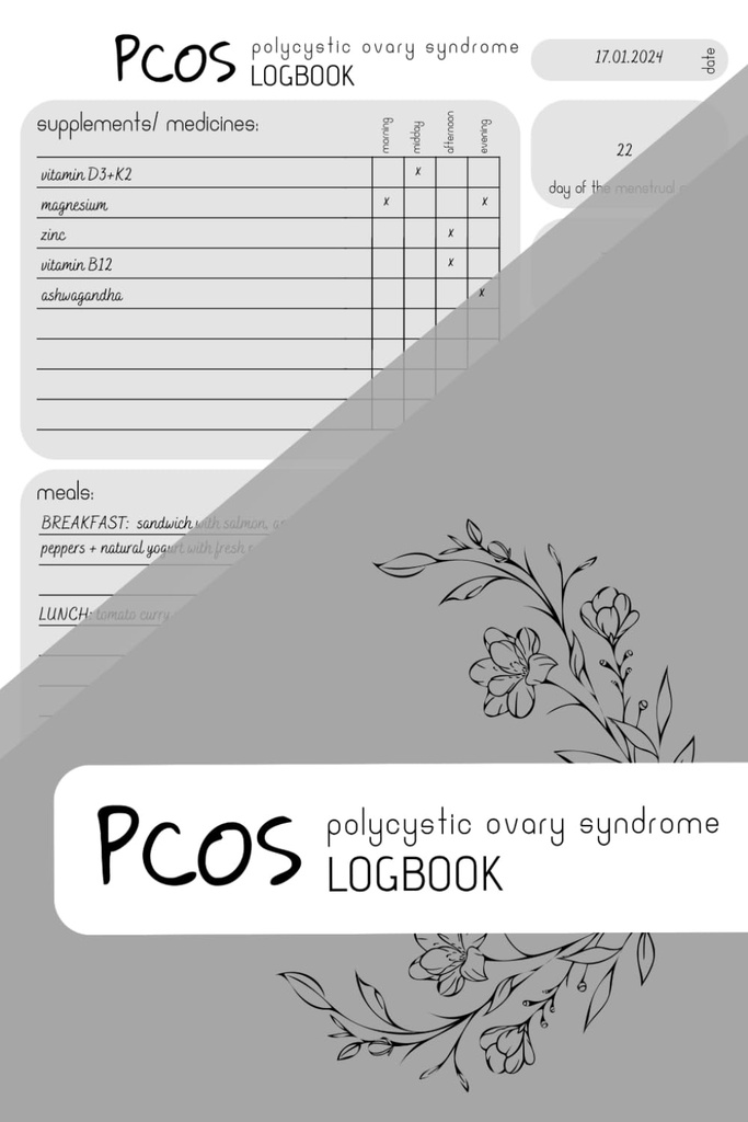 PCOS LOGBOOK: Supplements Tracker, Meal Planner, Period Tracker, 150 Pages, 6x9 in, minimalistisk design