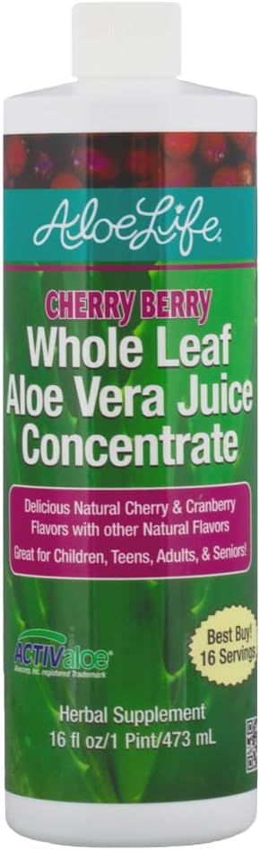 Aloe Life - Hela Leaf Aloe Vera Juice, certifierad organisk, glutenfri (Cherry Berry, 16 oz)