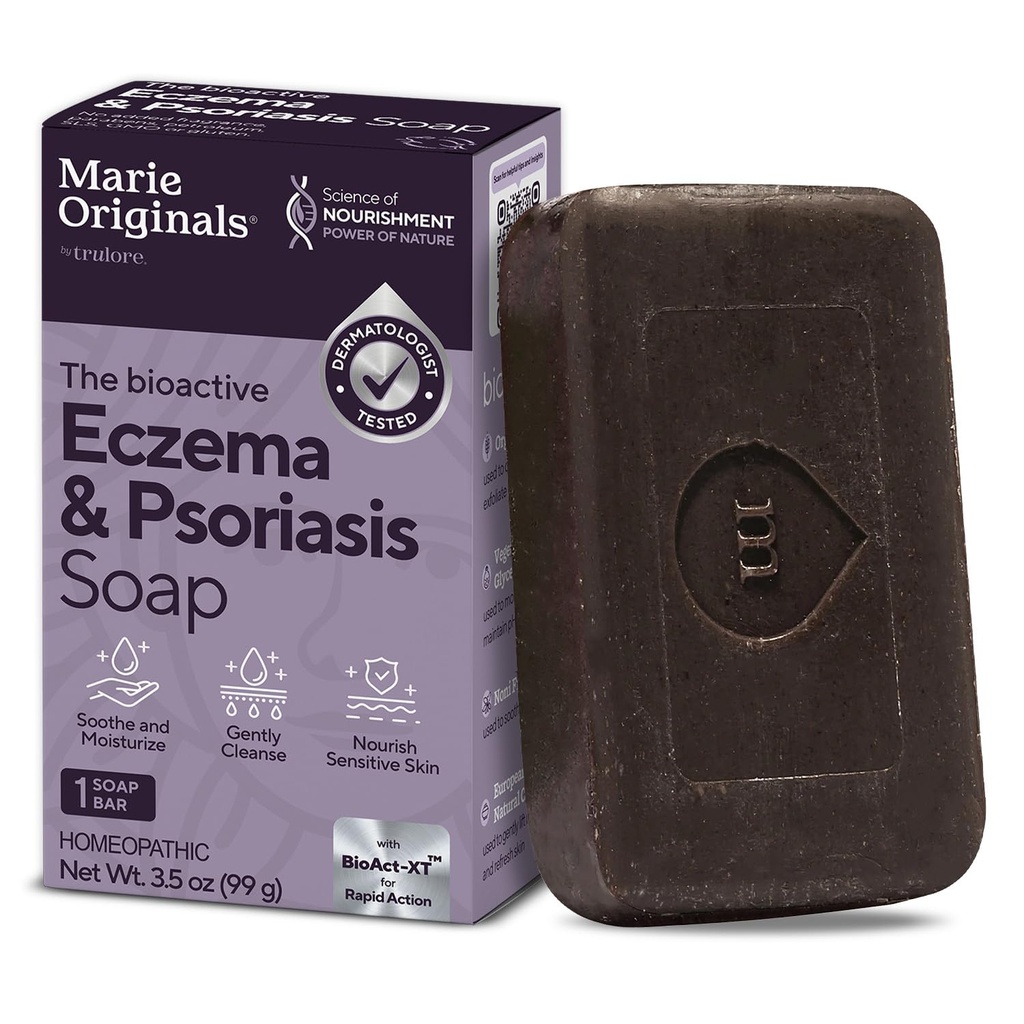Marie Originals Eczema Face Soap Body Wash Bar - All Natural Psoriasis, Dermatit Behandling för torr Itchy Flaky Skin Relief - Gentle Detoxifying, Healing, Anti-Itch, Cleansing Skincare (Pack of 1)