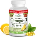 Bästa Triple Strength Omega 3 Fish Oil Pills - 180 kapslar - 2400mg High Potency Burpless Lemon Flavor 864mg EPA 576mg DHA Ultra Pure Liquid Softgels för Brain Joints Eyes Heart Health Supplement