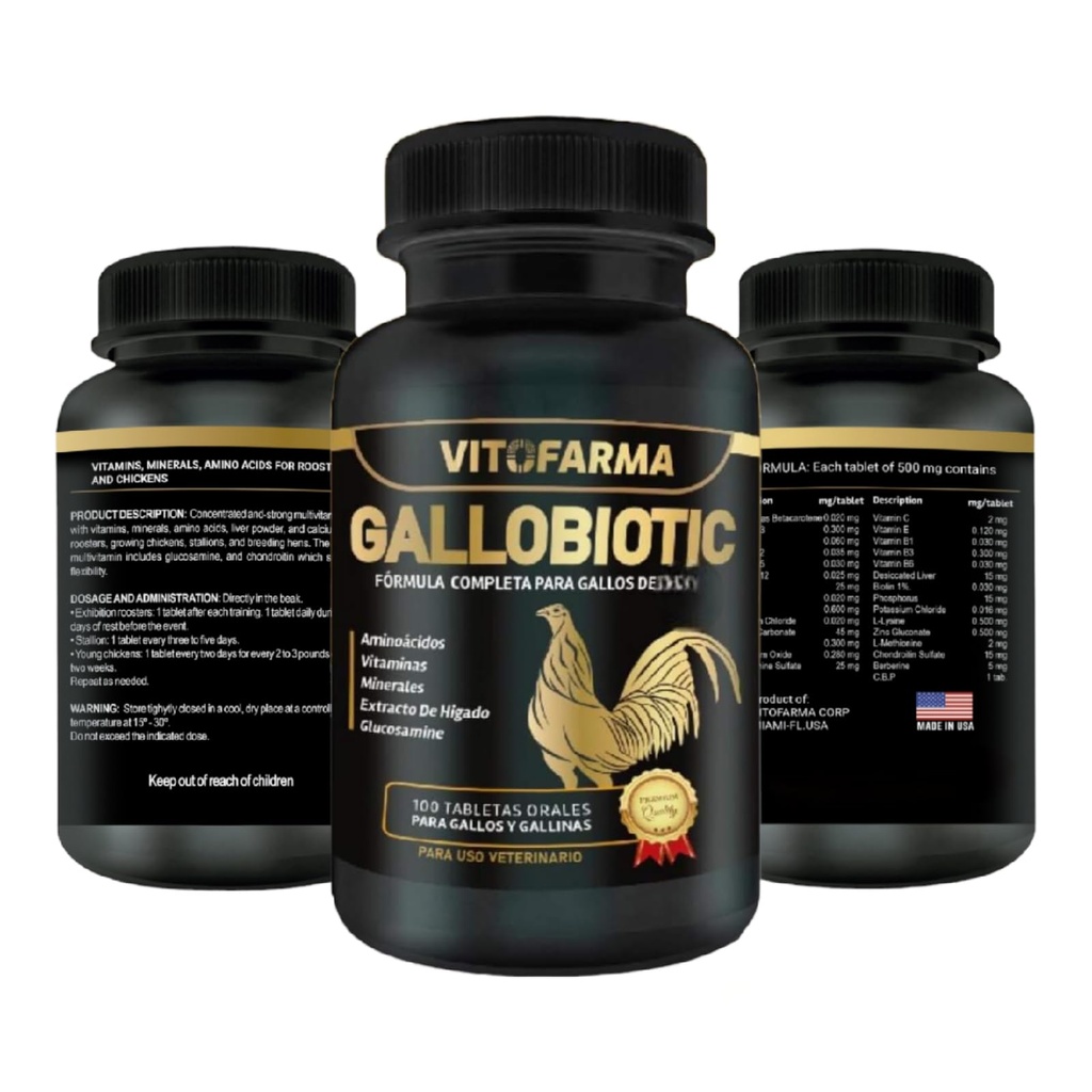Gallobiotisk naturlig multivitamin för Rooster, Hens - 100 tabletter | Vitamina Completas para Gallos