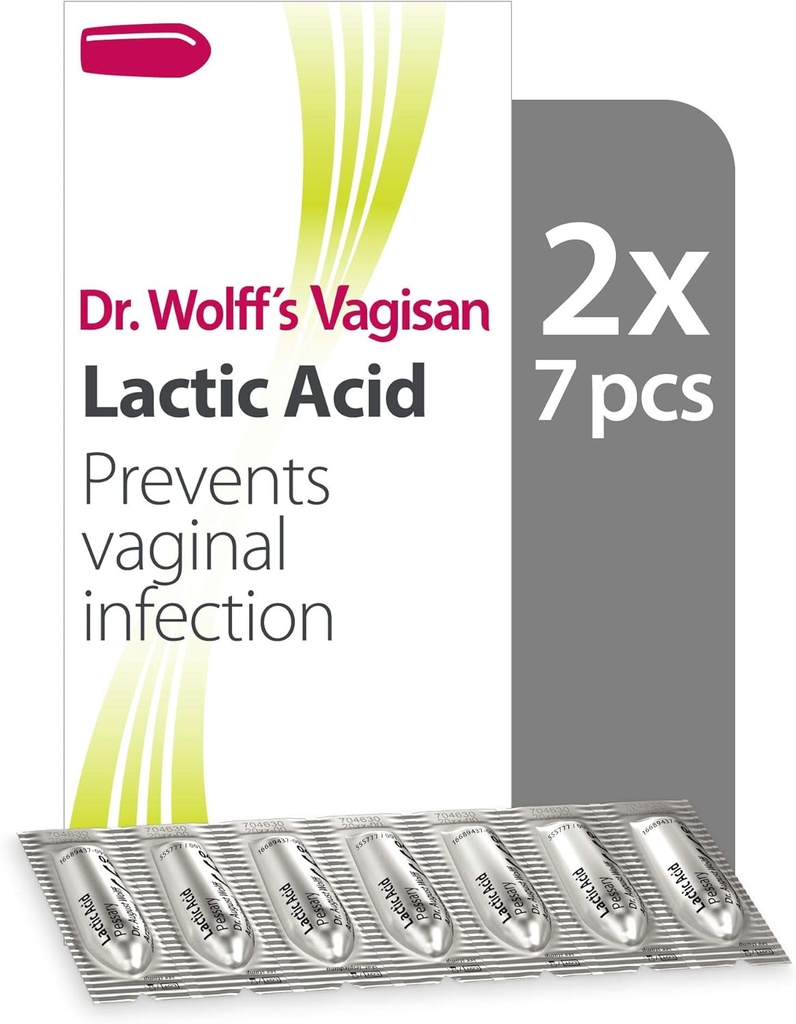Vagisan Dr. Wolffs Lactic Acid Pessaries, Daglig vaginal hälsa och intim hygien, förhindrar infektion, 2X7pcs