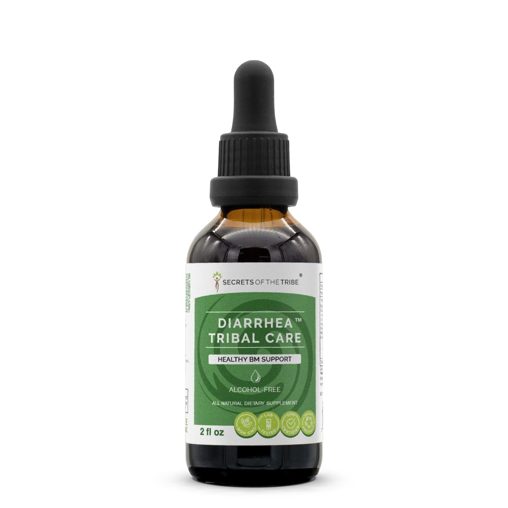 Hemligheter i Tribe Diarrhea Tribal Care Tincture Alcohol-Free Extract, Herbs BlackBerry Rubus Fruticosus, Chamomile Matricaria Recutita, Goldenseal Hydrastis Canadensis Healthy Digestion 2 oz