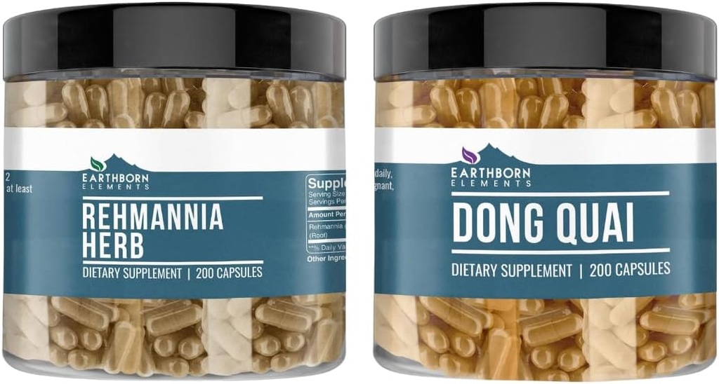 Earthborn Elements Rehmannia Herb och Dong Quai Bundle, 200 kapslar var och en, ren och outnyttjad, inga tillsatser