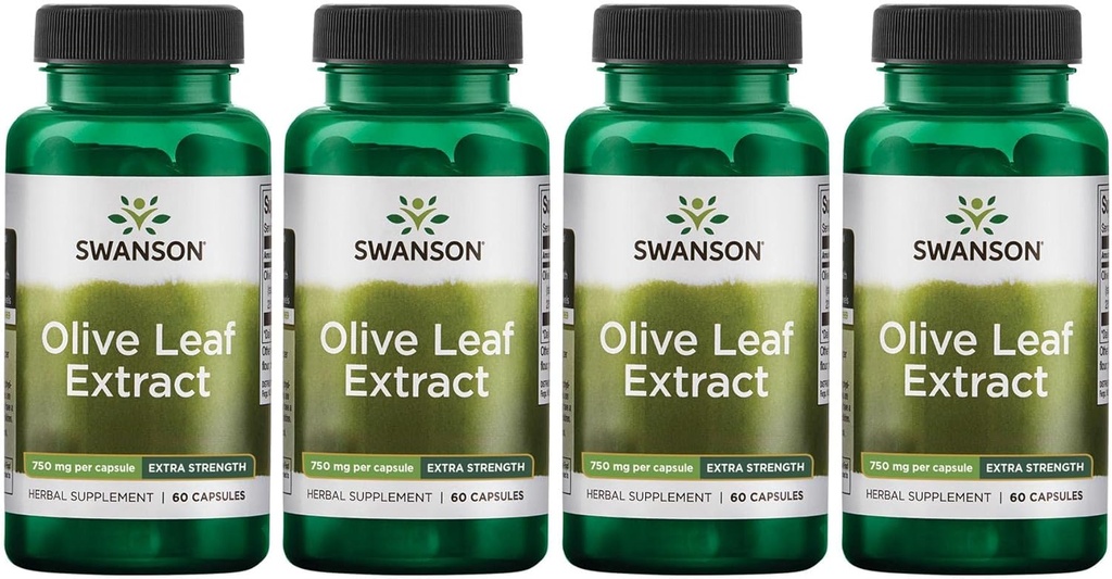 Swanson Olive Leaf Extract Capsules med 20% Oleuropein - (60 kapslar, 750 mg vardera) 4 Pack