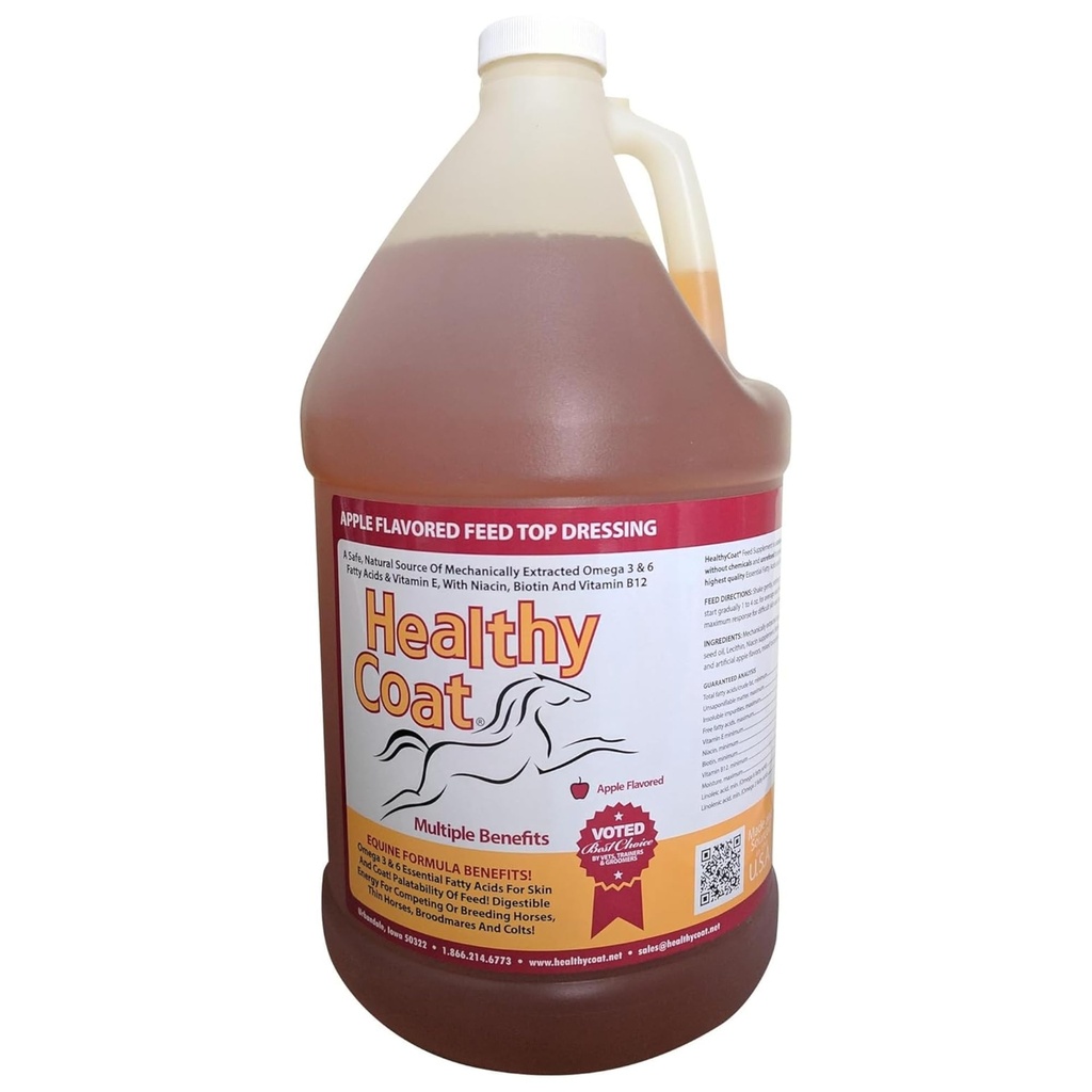 Hälsosam kosttillskott för hästar: Gallon. Hud, Coat, Body Condition, Performance, Allergies, Immune System, Hoof, Joint, Omega 3 & 6 Fatty Acids.