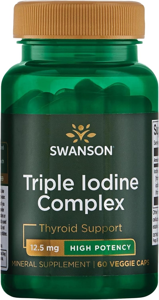 Swanson Triple Iodine Complex-Natural Supplement för Vital Thyroid Support-Promotes Metabolic Function, Ökad Red Blood Cell Production, & Heart Health-(60 Veggie Capsules, 12,5 mg Varje) 1 Pack