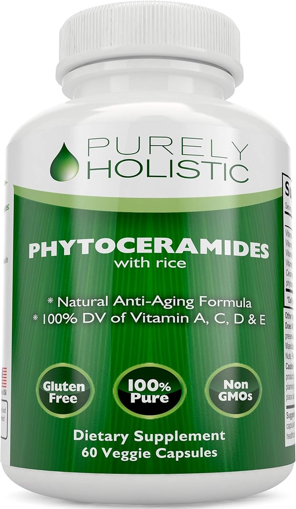 Phytoceramides Skin Therapy Supplement 60 Capsules 100% Rice Based 100% Natural Vegetarian / Vegan Capsules 100% DV av vitamin A, C, D & E med inga fillers eller artificiella ingredienser