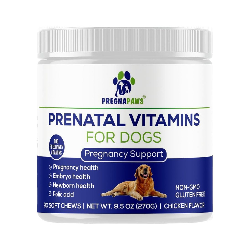 Dog Prenatal Vitaminer - Stöder Hälsosam Graviditet, Valp Utveckling & Laktation - Rik i Folsyra, Järn & Kalcium - Avancerad Prenatal Supplement för Gravida och Sjuksköterskor - 90 Mjuka Chews