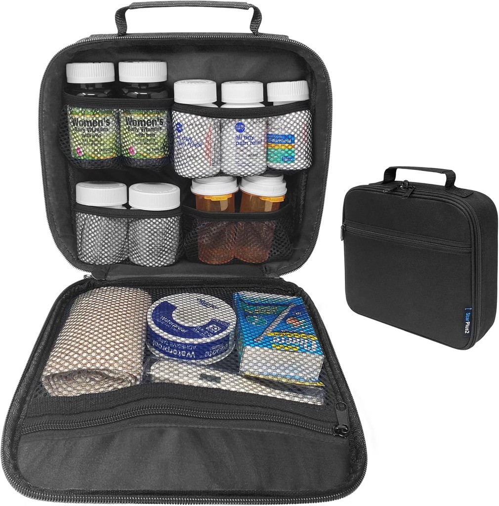 Medium Travel Pill Bottle Organizer, Medicine Bag, bärare för mediciner och medicinska förnödenheter - Svart (utan lås)