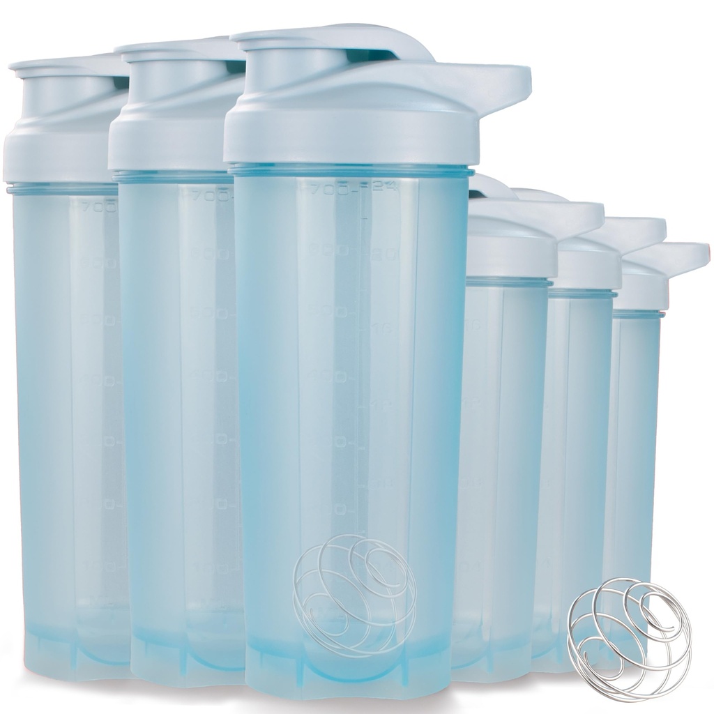 ShakerZoo-6 Pack-Protein Shaker Bottles för proteinblandningar, Shaker Cups för Protein Shakes, 3 pcs 24 ounce och 3 pcs 20 ounce (Blue)