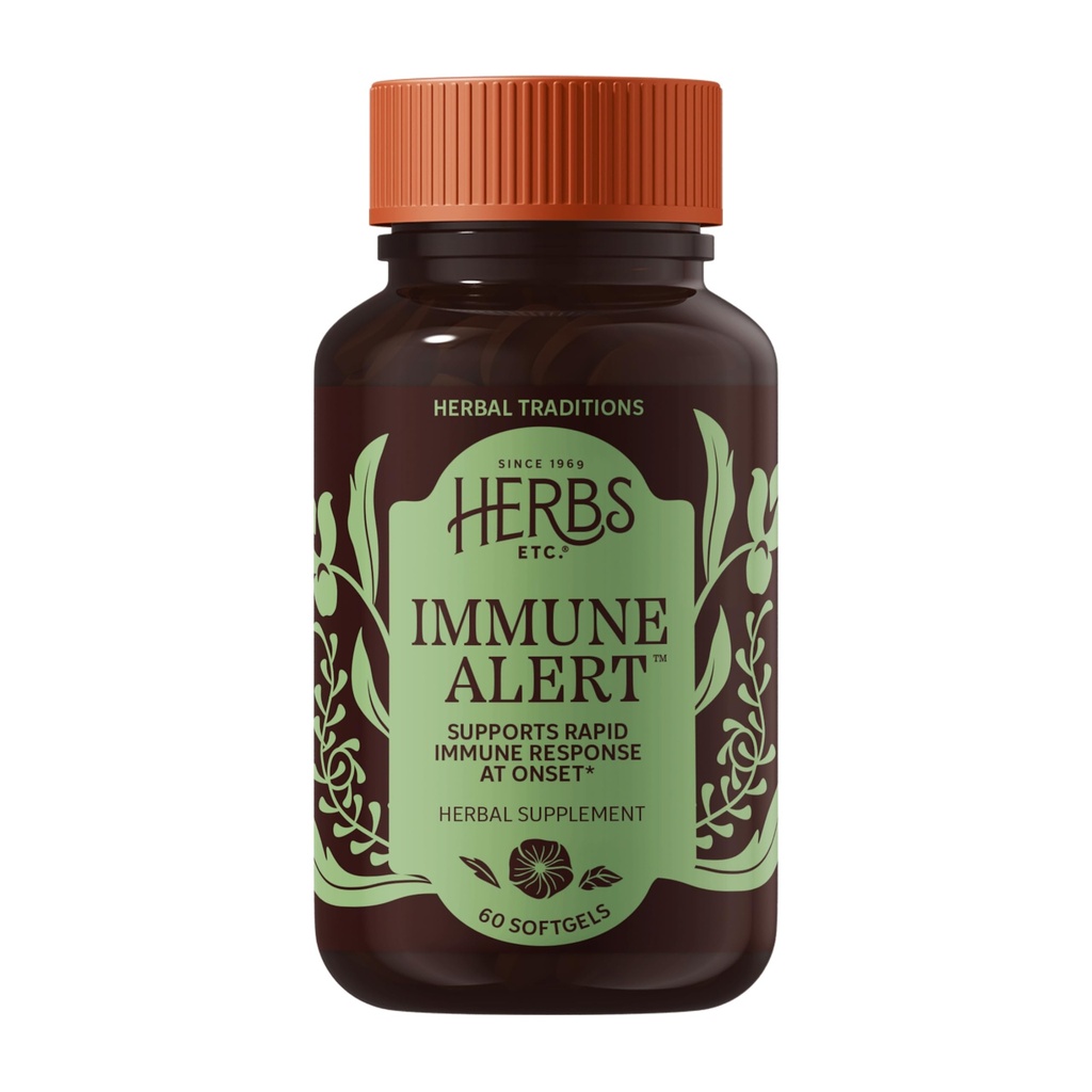 Herbs, Etc. Immune Alert Softgels, Gluten-Free & Organic, 60 Count | Fast-Acting Immune Support for Quick Defense with Organic Echinacea, Andrographis, and Elderberry for Natural Resilience