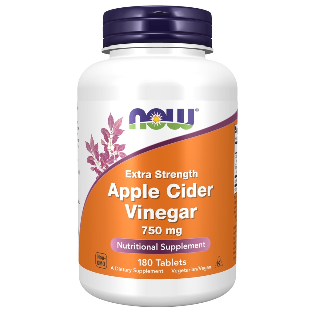 Nu livsmedelstillskott, Apple Cider Vinegar 750 mg, från jäsning av söta Apple Cider, extra styrka, 180 tabletter