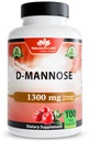 NaturaLife Labs Organic D-Mannose 1300 mg med Organic Cranberry Extract 100 mg per portion - 100 kapslar - Icke-GMO, Gluten-Free, Veganic