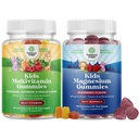 Bundle of Kids Multivitamin Gummies för immunitetsstöd med vitamin A C D3 E B och Zink och Kids Magnesium Gummies - Calm Relaxing Mag Citrate med Raspberry Flavor för Nerve & Heart Health