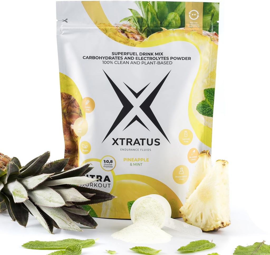 Pineapple och Mint - Intra träningstillägg med kolhydrater och elektrolyter. Superbränsledryck Mix. 1:0,8 (glukos: fruktos). Real Fruit, Vegan - 35,27 Oz.