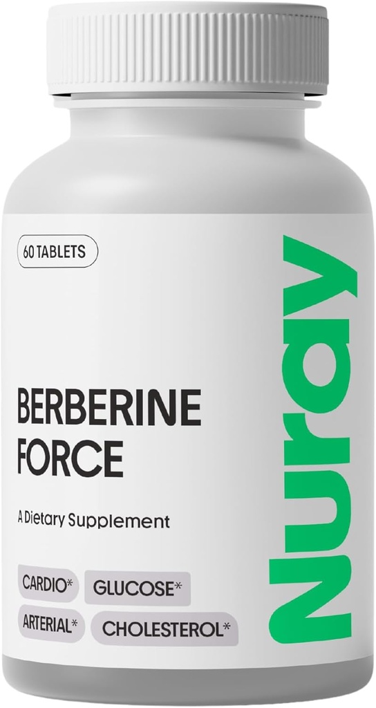 Nuray Berberine Force - Stöder kognitiv hälsa, gastrointestinal hälsa, kardiovaskulär hälsa och hjälper till att upprätthålla metabolisk hälsa - med folat, R-Alpha Lipoic Acid - 60 Count - 500mg