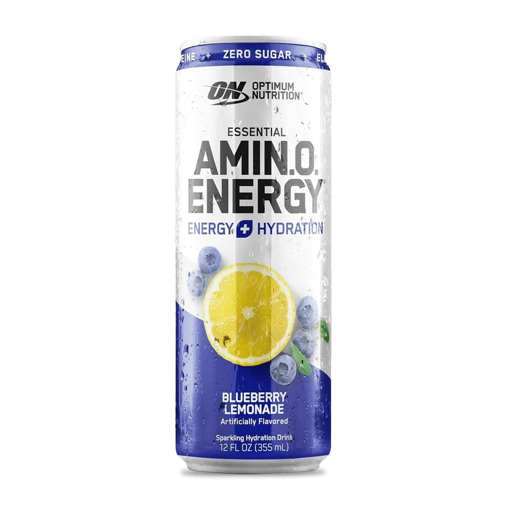 Optimum Nutrition Amino Energy Sparkling Hydration Drink, Electrolytes, koffein, aminosyror, BCAA, Sugar Free, Blueberry Lemonade, 12 Fl Oz, 1 räkning (Packaging May Vary)