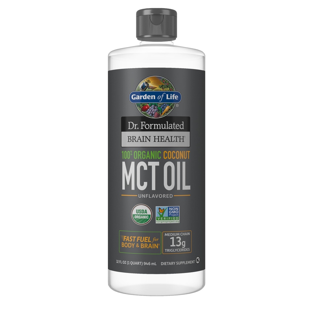 Garden of Life Dr. Formulerad hjärnhälsa 100% organisk kokosnöt MCT Oil 32 fl oz Unflavored, 13g MCTs, Body & Brain Fuel, Certified Non-GMO Vegan & Gluten Free, Hexane-Free