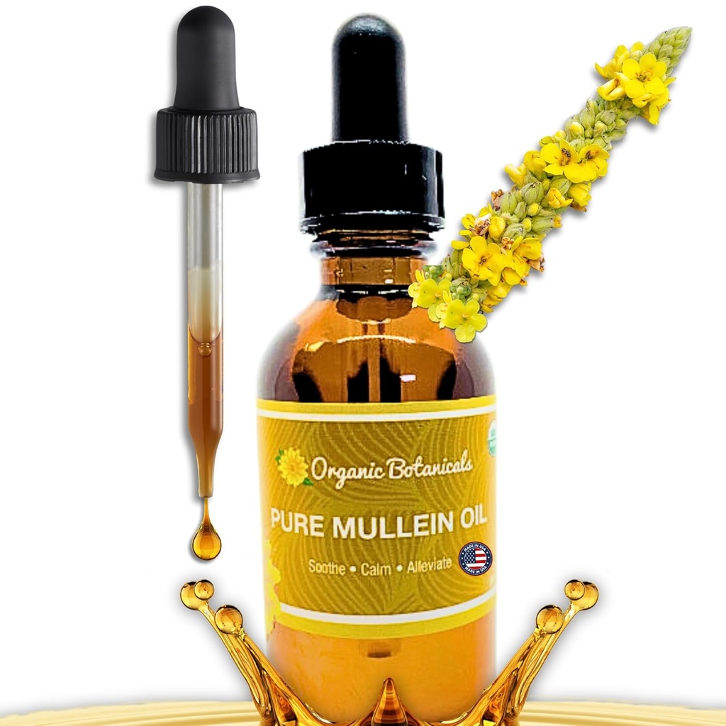 Ren organisk mulleinolja - organisk mullein öronolja droppar - naturlig öronomsorg lösning för öronvärk, Tinnitus och barn - Herbal Mullein Extract Liquid för lugnande lättnad (2 oz)