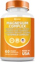 Magnesium Komplex Supplement, Clycinate 141mg Oxide 228mg Malate 58.5mg Citrate 62.4mg med Orotate Glycina Taurate Chloride Aspartate Gluconate Vitamin B, Mineral Supplements 60 Capsules