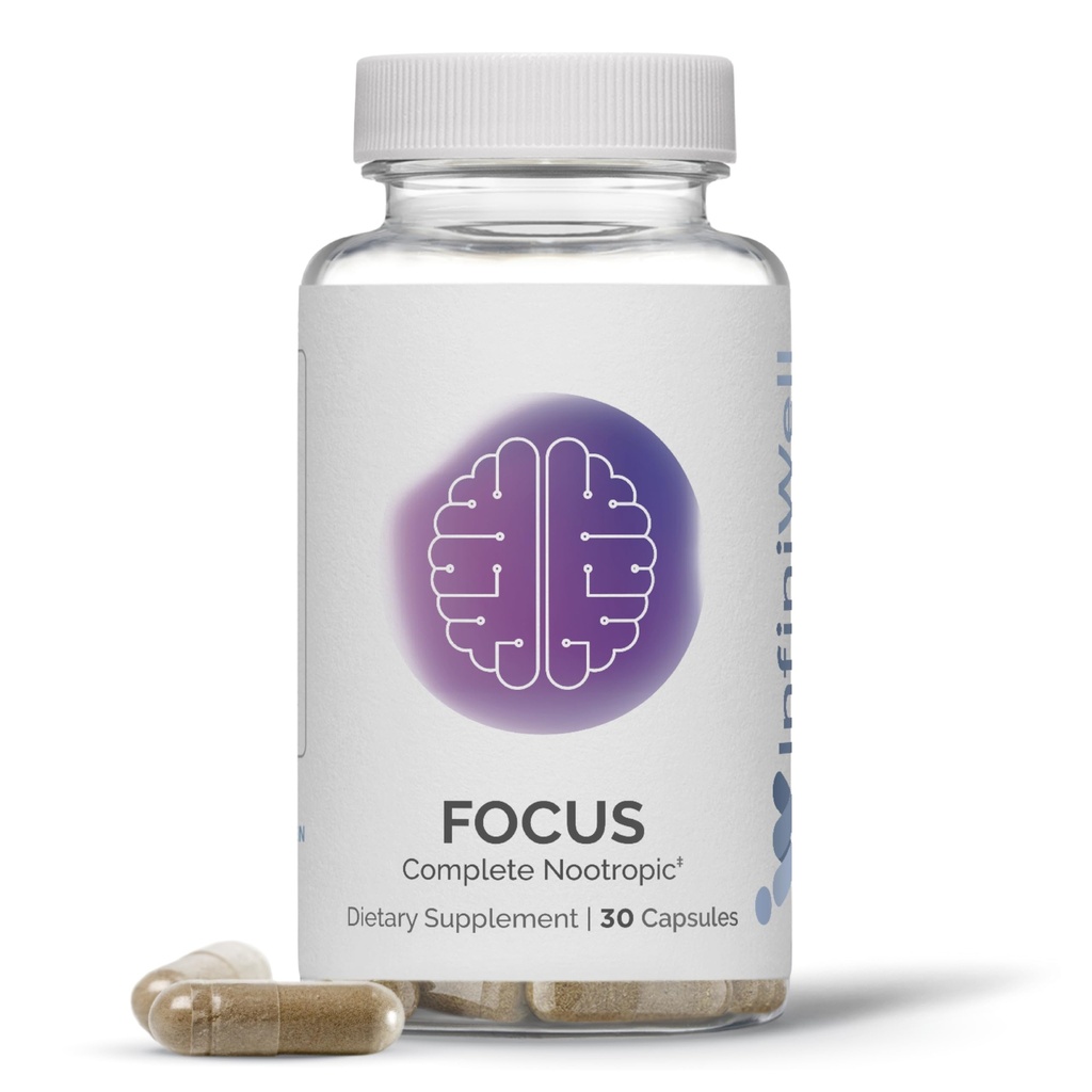 InfiniWell Focus Supplement - Genombrott Nootropic - Aid Brain Health & Working Memory Support - Optimize Daily Neurological Processing, Mental Acuity, Energy & Cognitive Function (30 kapslar)