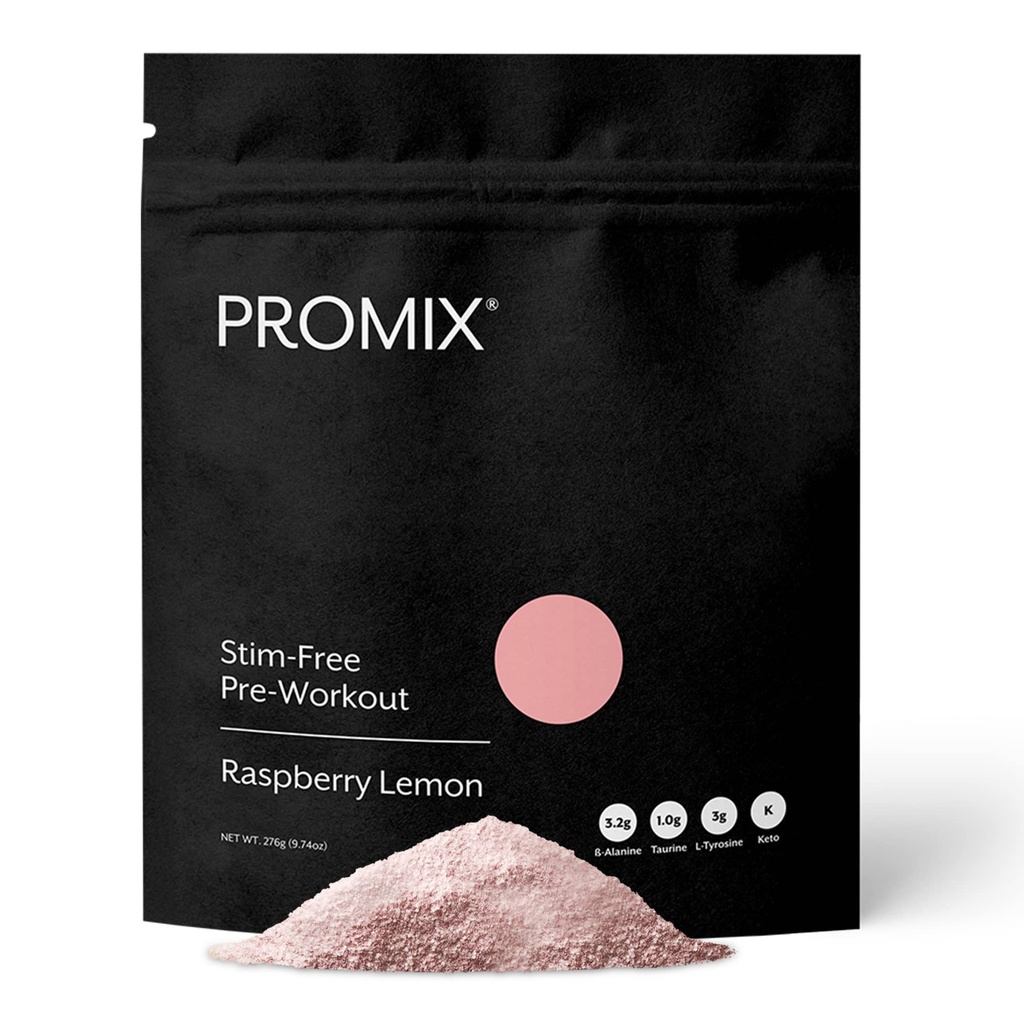 ProMix Nutrition Stim-Free Pre-Workout Powder, Raspberry Lemon - 274g - Maximera fokus, energi och prestanda - Vitamin B12, Taurin, Beta-Alanine & L-Tyrosine - 30 portioner (Pack av 1)